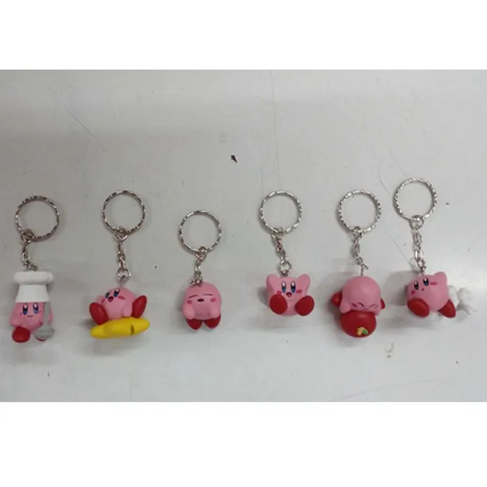 6 PCS/LOT Kawaii Star Kirby Keychains Small Pendant toys PVC Dolls Kids Gift OPP Bag