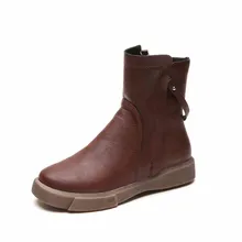 

Women Winter Solid Leather Fur Round Toe Platform Boots Office Lady Comfort Waterproof Non-Slip Ankle Low Heeled Martin Boots