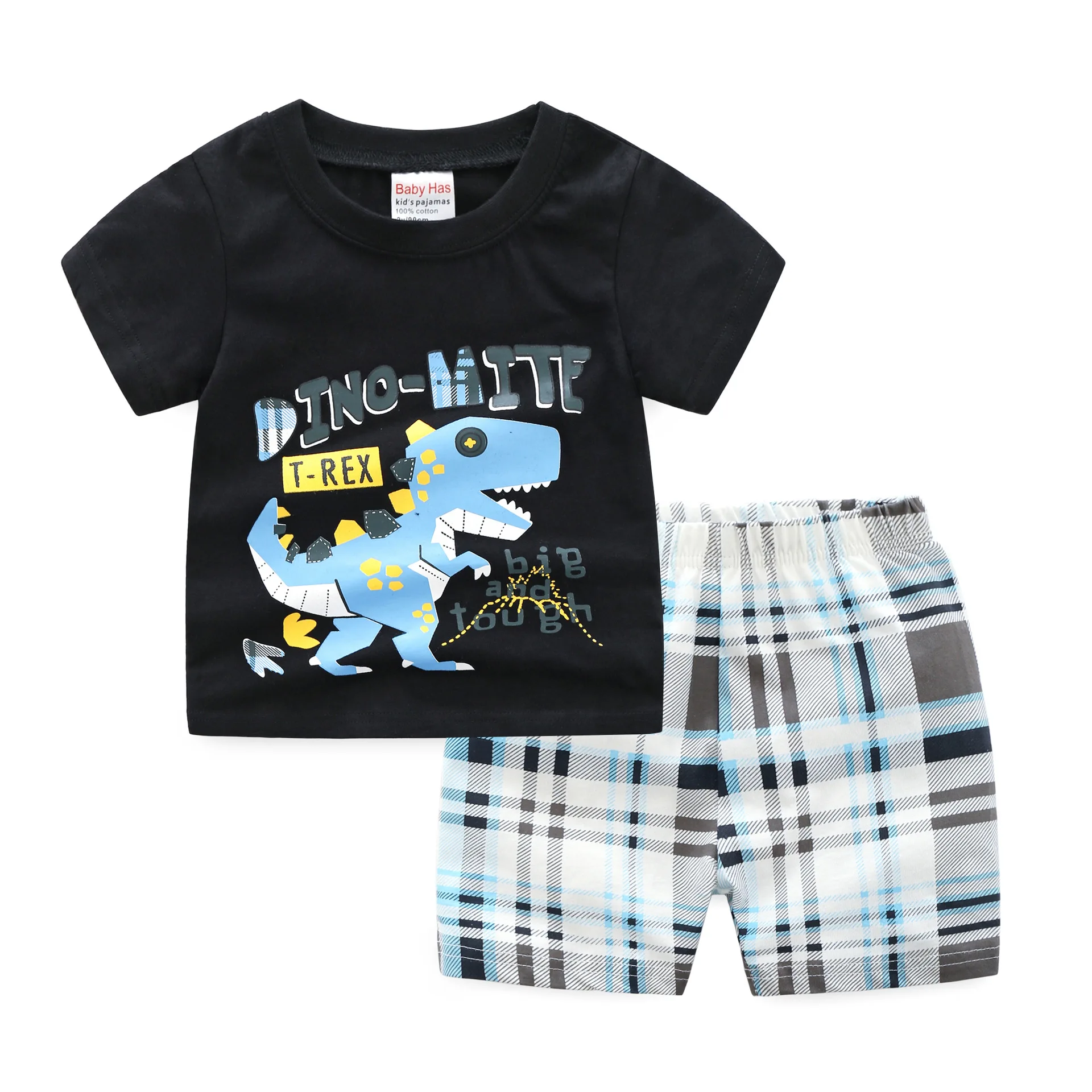 Summer New European and American Dinosaur Cartoon Children's Set Boys Short Sleeved Boys T Shirt Middle Pants Children's Suit Summer New European and American Dinosaur Cartoon Children's Set Boys Short Sleeved Boys T Shirt Middle Pants Children's Suit