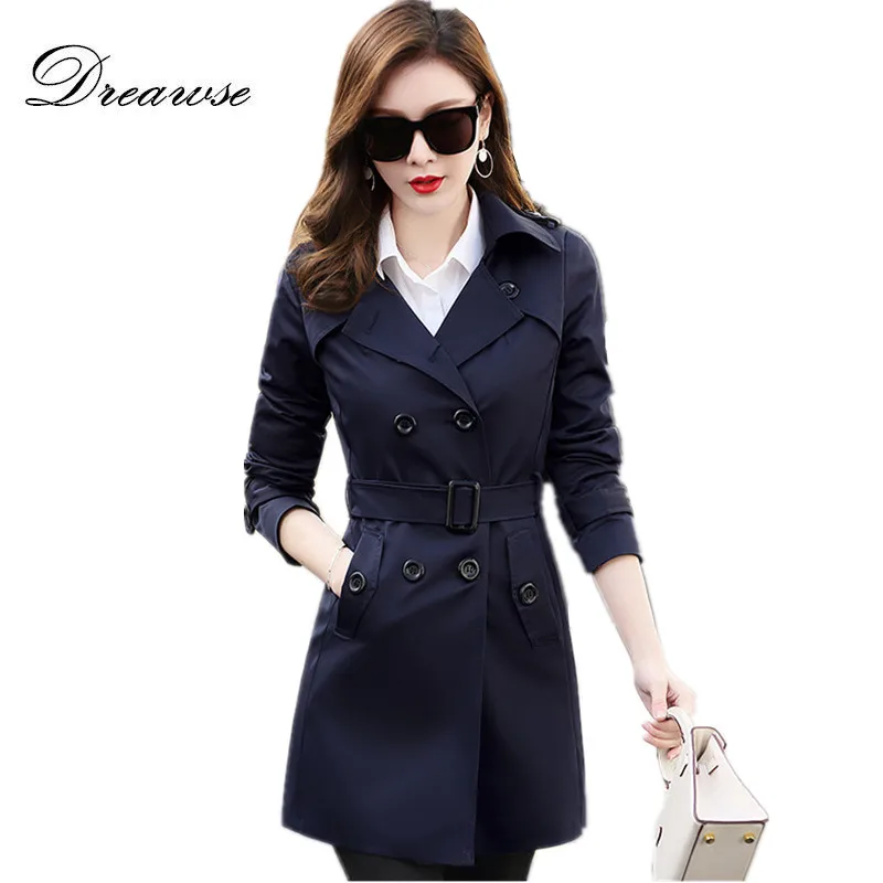 

Dreawse New Plus Size S-6XL Autumn Slim Was Thin Women Tide Windbreaker Long Femme Double Breasted Casual Trench Coat MZ2888