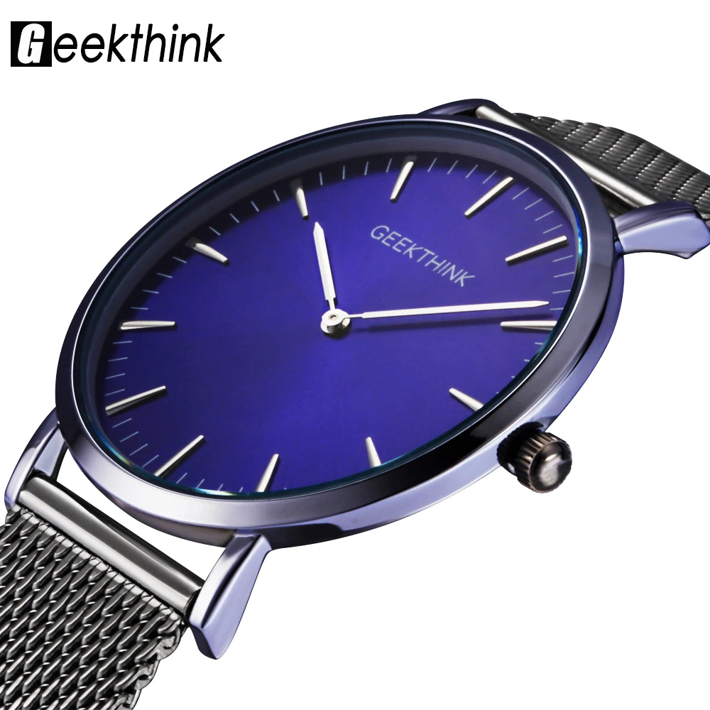 GEEKTHINK Top Luxury Brand Quartz watch men Casual Japan quartz-watch stainless steel Mesh strap ultra thin clock male New GEEKTHINK Top Luxury Brand Quartz watch men Casual Japan quartz-watch stainless steel Mesh strap ultra thin clock male New