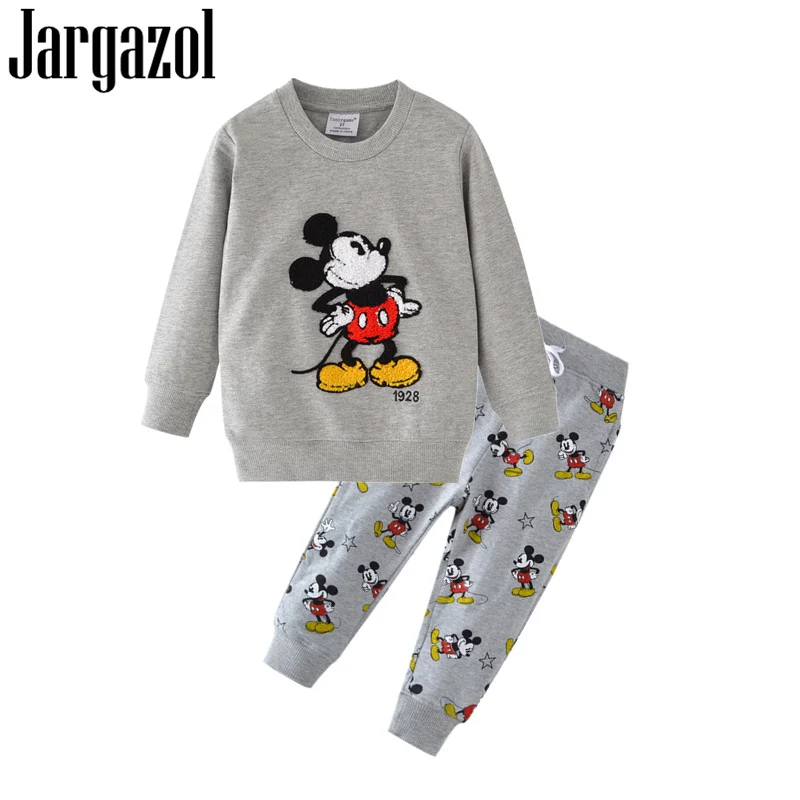 Комплект одежды для маленьких мальчиков с принтом «Микки Маус»; свитер с вышивкой; рубашка и штаны; одежда для маленьких мальчиков; спортивные костюмы для детей