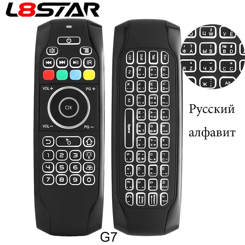 L8STAR G7 2,4 ГГц Fly Air mouse Английский Русский USB Беспроводная мини-клавиатура универсальный пульт дистанционного управления для Android Smart tv BOX - Цвет: G7 Russian Backlit