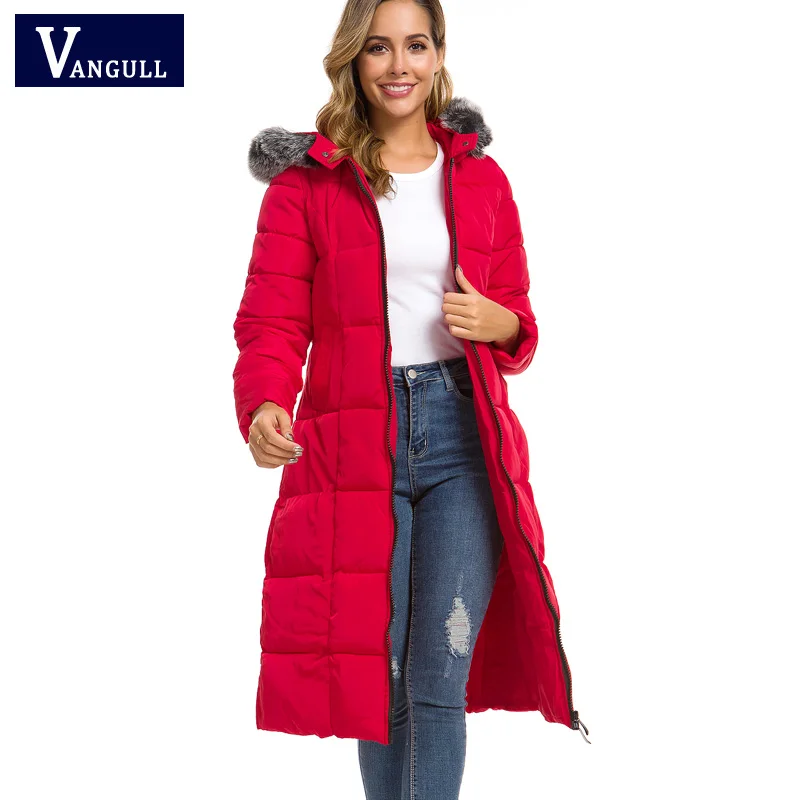 

VANGULL Warm Winter Solid Women Parkas 2019 New Long Female Causal Jacket Coat Hooded Zipper Thick Coats Fur Collar Outerwear