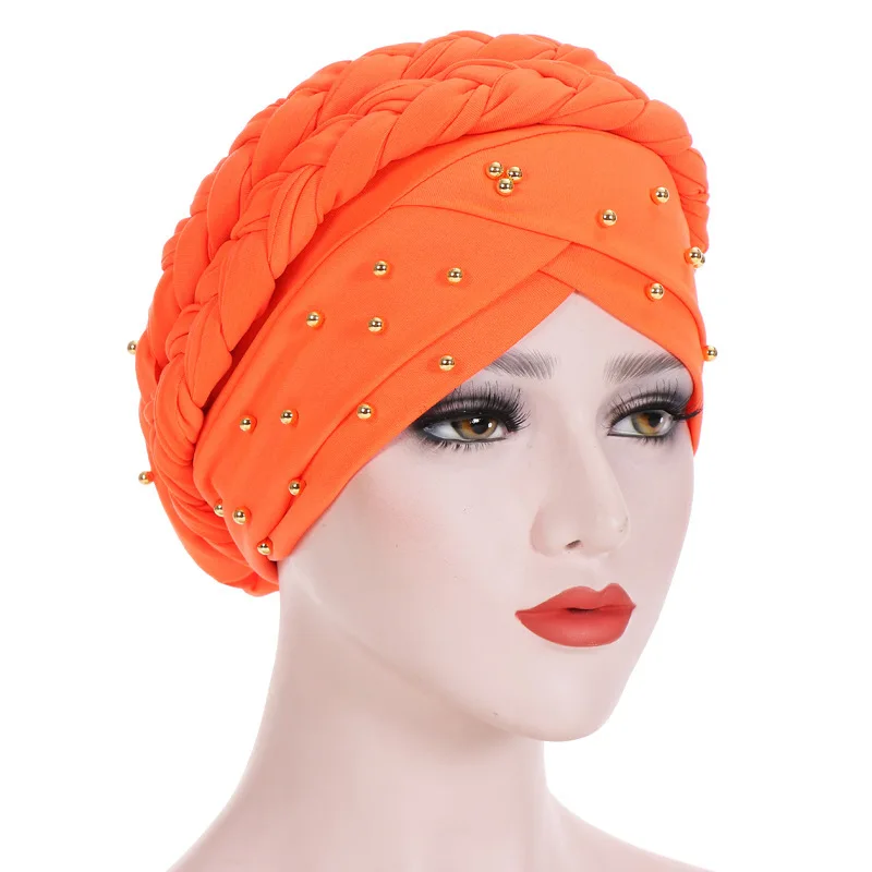 Luxury Beaded Braid Style Pearled Turban Long Head Scarf Headwrap Women Muslim Hijabs Bandanas Hair Accessories - Цвет: 7