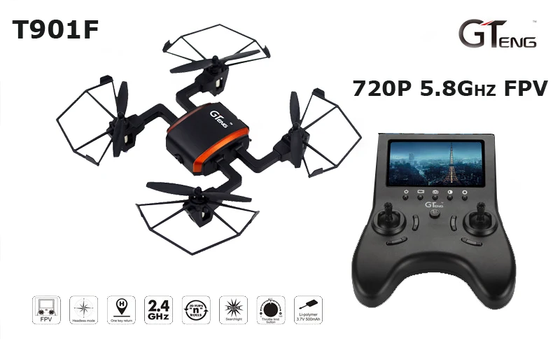 GTeng T901F 720P HD Camera 5 8 GHz FPV Real time Headless 4CH 6 Axis Gyro
