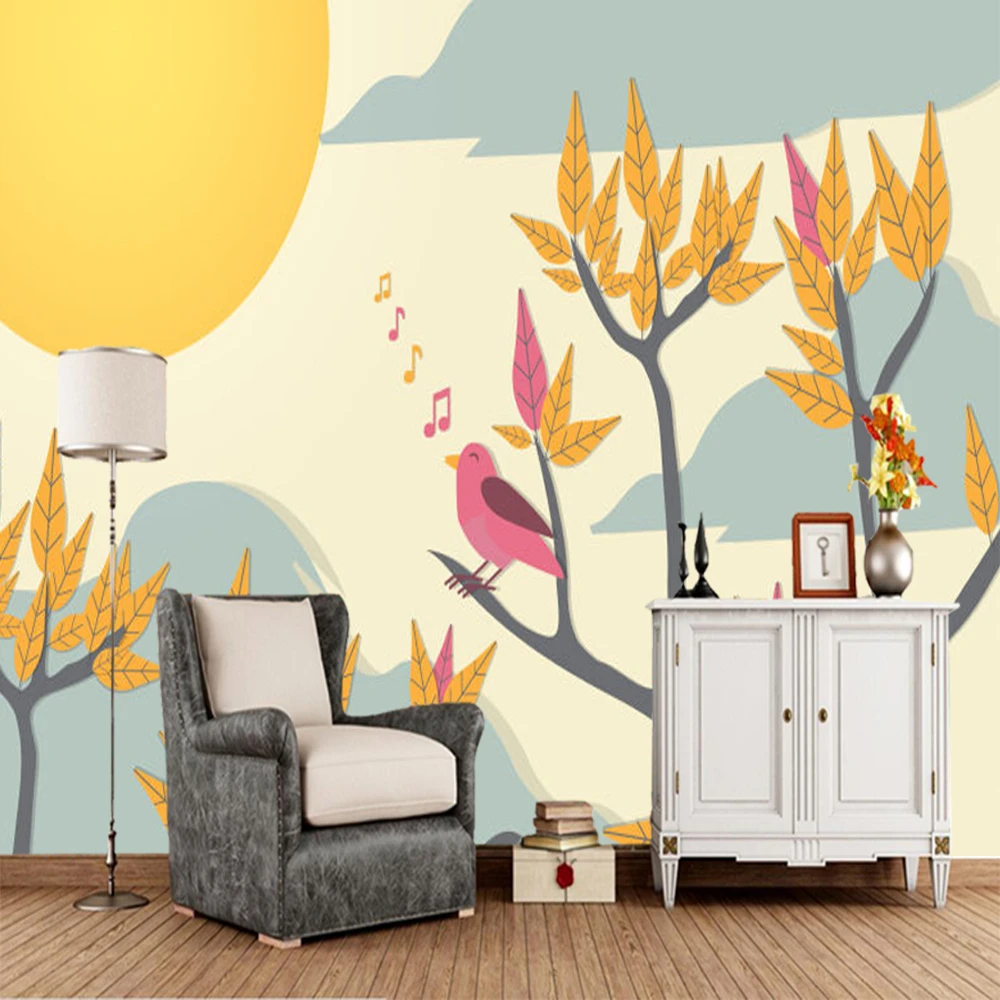 Cartoon Trees Bird Children 3d Wallpaper Mural Papel De Parede Living Room Tv Sofa Wall Kids Room Wall Papers Home Decor Wallpapers Aliexpress