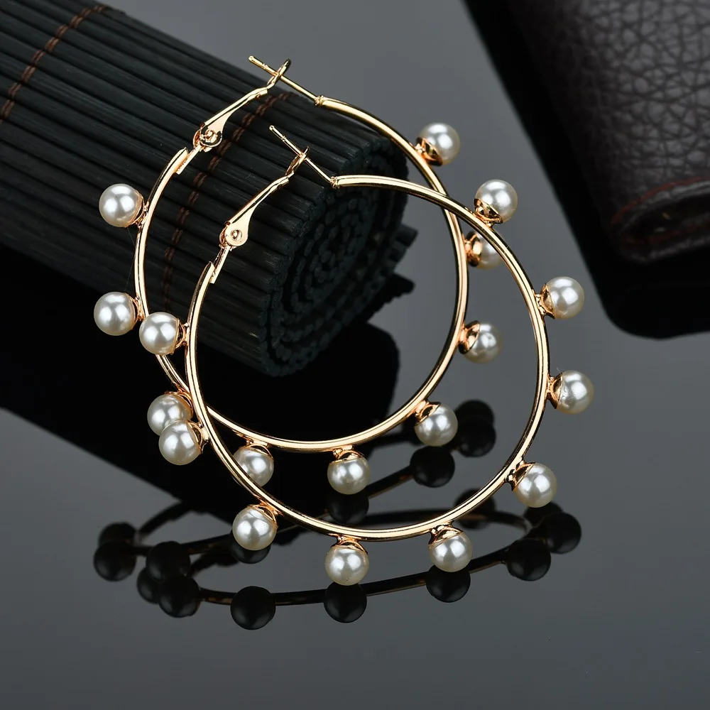 MissCyCy Trendy Gold Color Circle Hoop Earrings for Women New Fashion Imitation Pearl Earrings Jewelry Gift