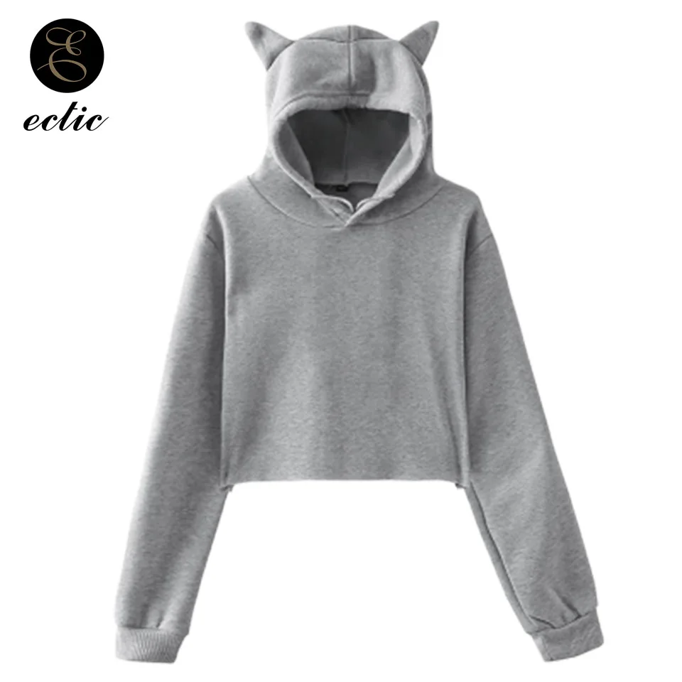 

Cute Pink Cat Ear Solid Hoodie Sweatshirts Crop Top Poleron Mujer 2019 Navy Blue Black And White Hoodie Plain Women Harajuku 2xl