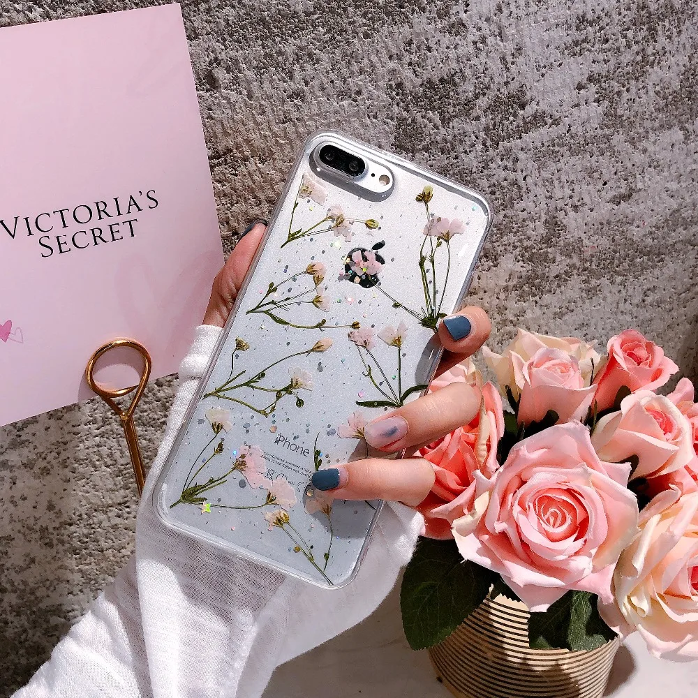 New Flamingo Mum Real Dry Flower Transparent Hard Case For Apple iphone 6 7 8 Plus X XR XS Max Cover 6plus 7P 8plus XsMax Cases | Мобильные