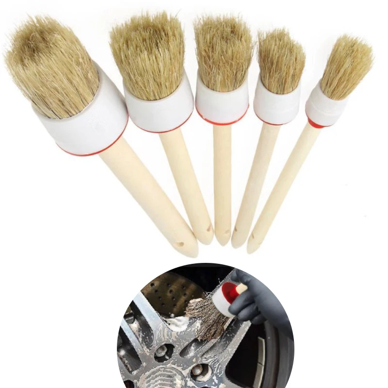

5Pcs/set Soft Car SUV Detailing Wheel Wood Handle Brushes for Cleaning Dash Trim Seats