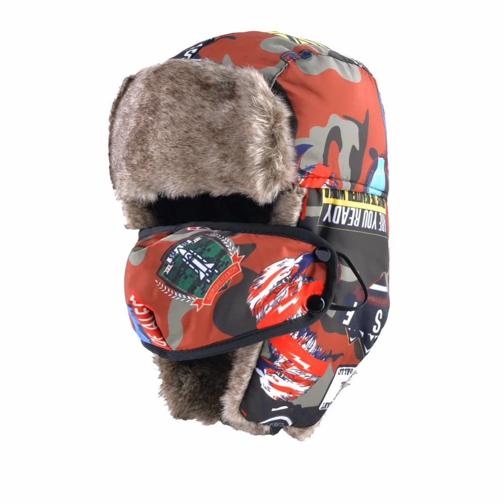 Россия камуфляжная куртка-бомбер, шапки, маски для мальчиков, детская зимняя теплая шапка-ушанка, шапки из искусственного меха для девочек шапка ушанка