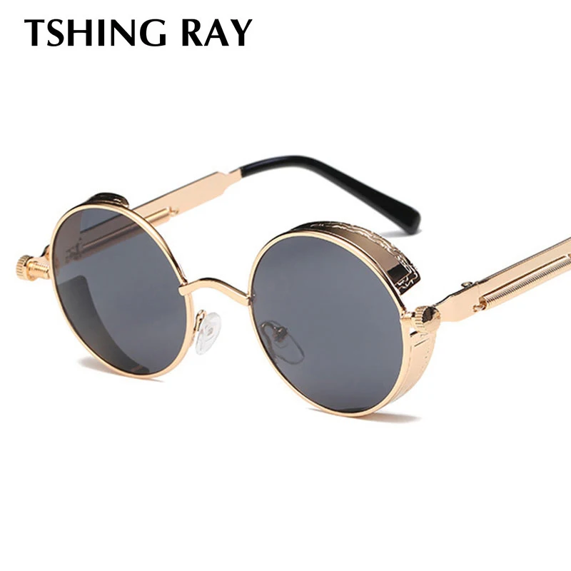 2019 High Quality Brand Designer Gothic Steampunk Round Metal Sunglasses Men Women Mirrored Circle Glasses Vintage Oculos UV400 |