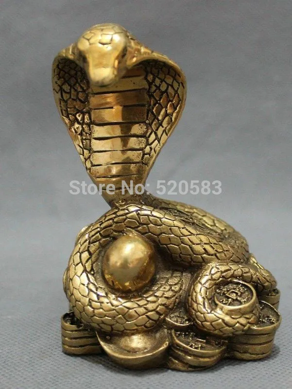 

free Chinese Zodiac JiXiang Wealth Snake Ball On Coin YuanBao Statue Figurine fast
