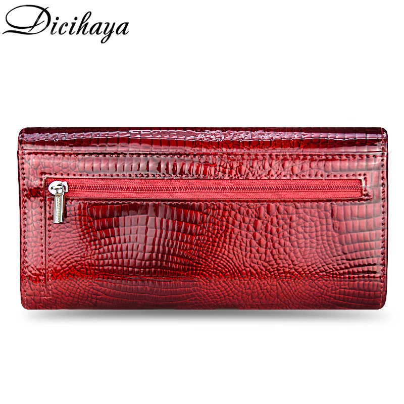 DICIHAYA Genuine Leather Women's Wallets Fallow Long Ladies Double Zipper Wallet Clutch Bag Design Red Purse Crocodile Purses