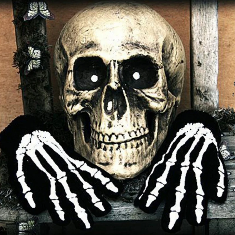 Halloween Gloves Horrible Skeleton Finger Bone Ghost Claw Printed Long Sleeve Washable Arm Warmers Scary Cosplay Costume Decor