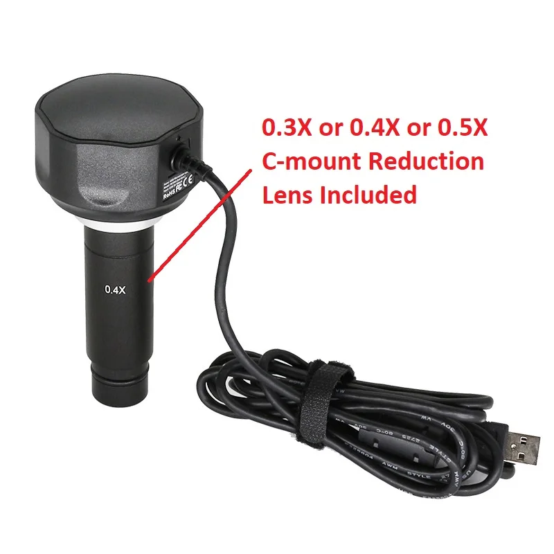 5MP USB Camera Digital Microscope Eyepiece CMOS Sensor for Image Capture Recording Viewing with Reduction C-mount Lens