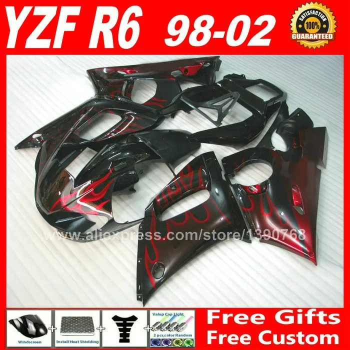 Матовые плоские черные Обтекатели подходят для YAMAHA YZF R6 1998 2002 пластиковые детали