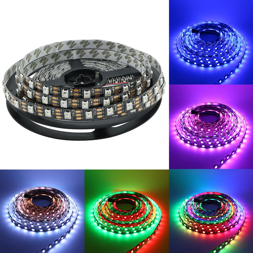 

WS2812 LED Strip Light 5050 RGB dream color Pixel Digital tape 5M DC5V 60 led/M Flexible Non-waterproof Black PCB strips