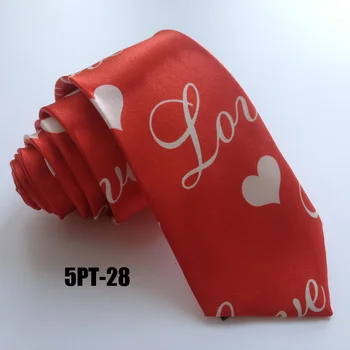 

Fashion Narrow Ties Polyester Tie Red with White Letter Lovers Necktie Wholesale