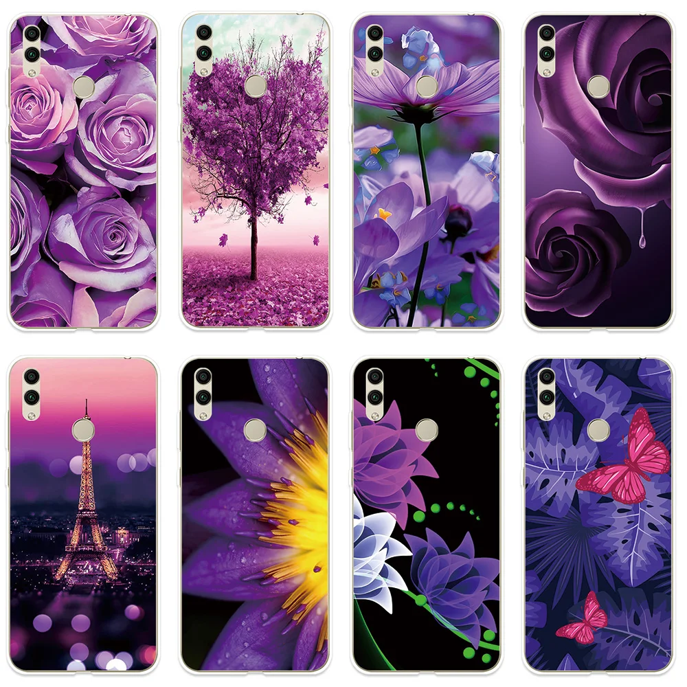 

Phone Case for Huawei Honor 7A 8A Pro 7C 8C 7X 8X 7S 8S Cover Purple Flower Romance Fundas For Honor 8 9 10 10i 20i Lite Case