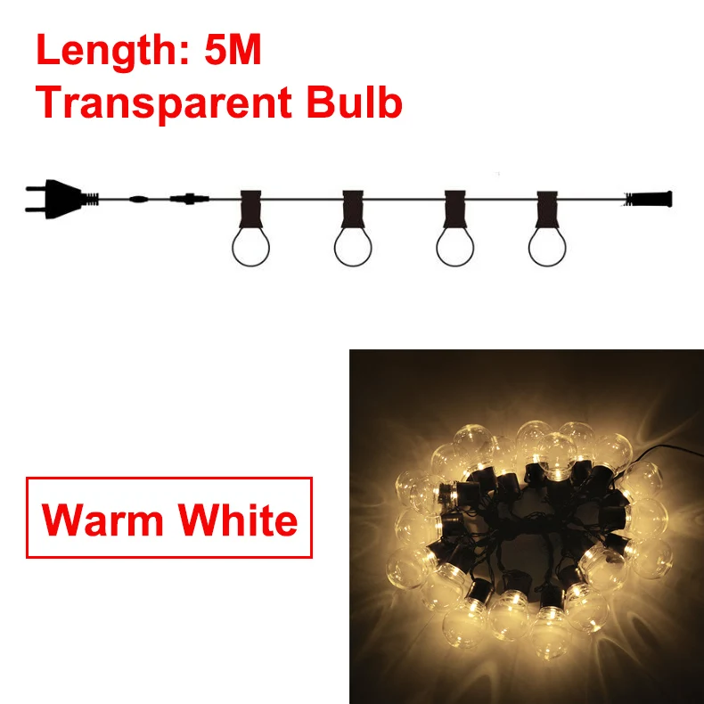 Светодиодный светильник-гирлянда s 10 м, 5 м, 2 м, Декоративная гирлянда для дома, Рождества, свадьбы, вечеринки, праздничное украшение, сказочный светильник, домашний декор, ночная лампа - Испускаемый цвет: 5M Warm White Clear