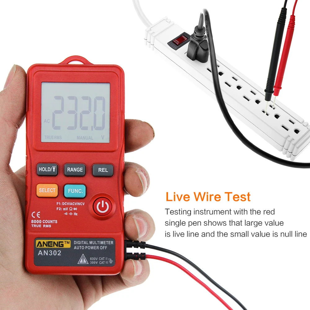 ANENG AN302 true rms digital multimeter tester 8000 Counts A multimetro transistor testers banana aligator peak cable meter