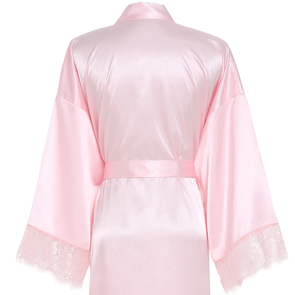 Owiter, подружка невесты, розовое длинное простое кимоно для мамы, невесты, шелковое атласное вечернее платье, халаты для невесты, халат, кружевной халат для девушек - Цвет: pink  (not letter)