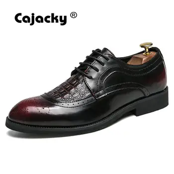 

Cajacky Men Leather Dress Shoes Large Size Brogue Shoes Wine Red Black Lace Up Dress Footwear 10 9.5 Breathable Brogue Zapatos