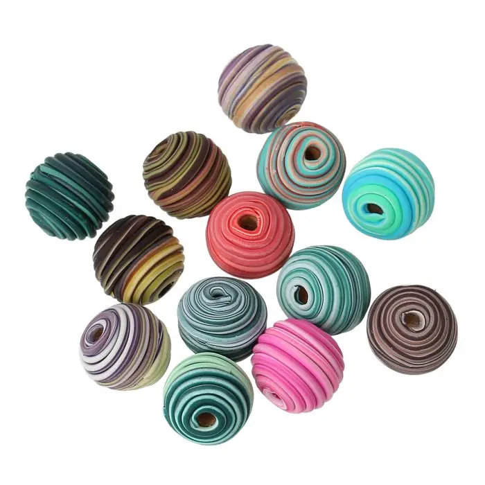 

Polymer Clay Spacer Beads Round Mixed Spiral Pattern Handmade About 14mm Dia,Hole:Approx 3.4mm,20 PCs from yiwu