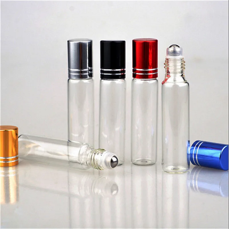 10ML Travel Clear Roller Refillable Essential Oil Roll on Glass Perfume Bottle Lip Balms Roll On