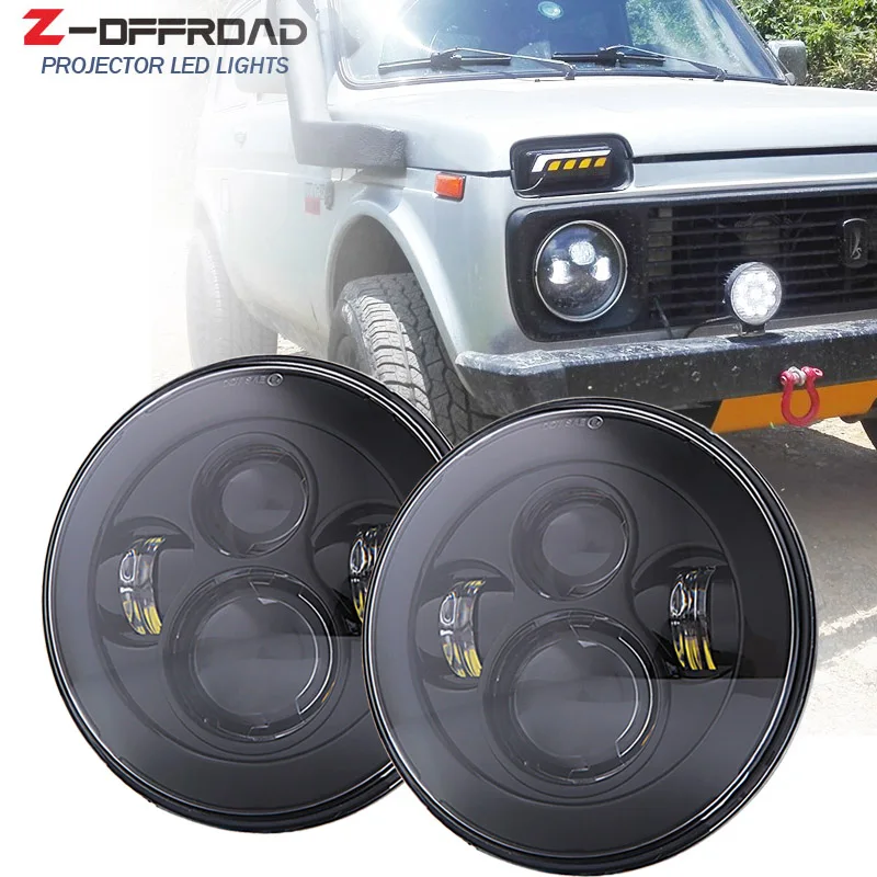 

For Lada 4x4 urban Niva 7inch LED Projector headlight 7" LED H4 headlamp Light 7Inch light Lamp For UAZ Hunter Suzuki Samurai
