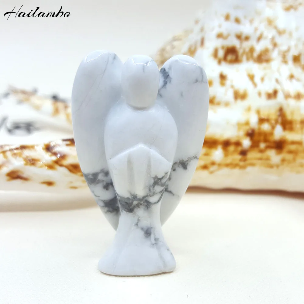 

2019 New Arrival !!! Fashion Beautiful Natural Howlite Angel Charms Statue Carved Angel Figurine With Wing Pendant Charms TS13B#