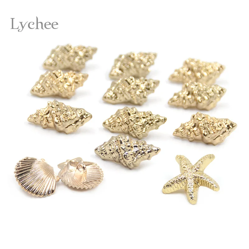 Lychee Life 10 Pieces/Lot Metal Sewing Button Scrapbooking Sea Series Glittering Starfish Seashells Jeans Buttons Decorative | Дом и сад