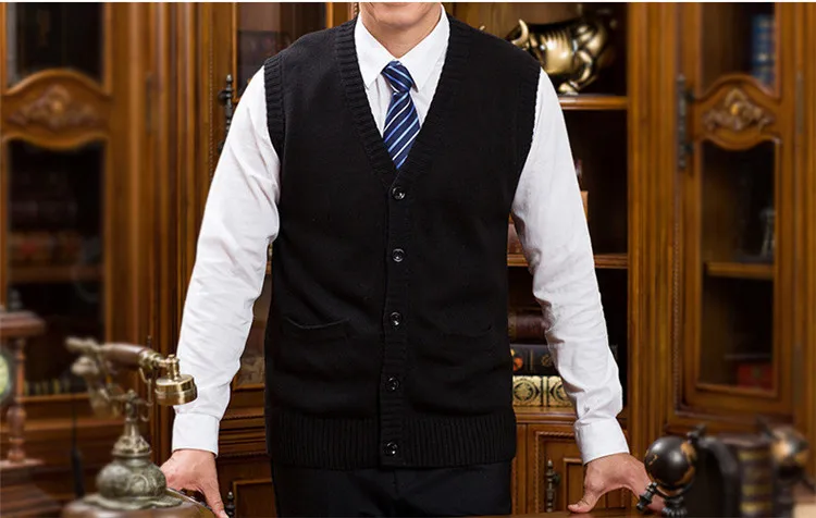 New Autumn Winter Men's Cardigan Knitted Vest Sweaters Sleeveless Standard Wool Cotton Soft Men Knitwear Clothing Christmas Gift  (2)