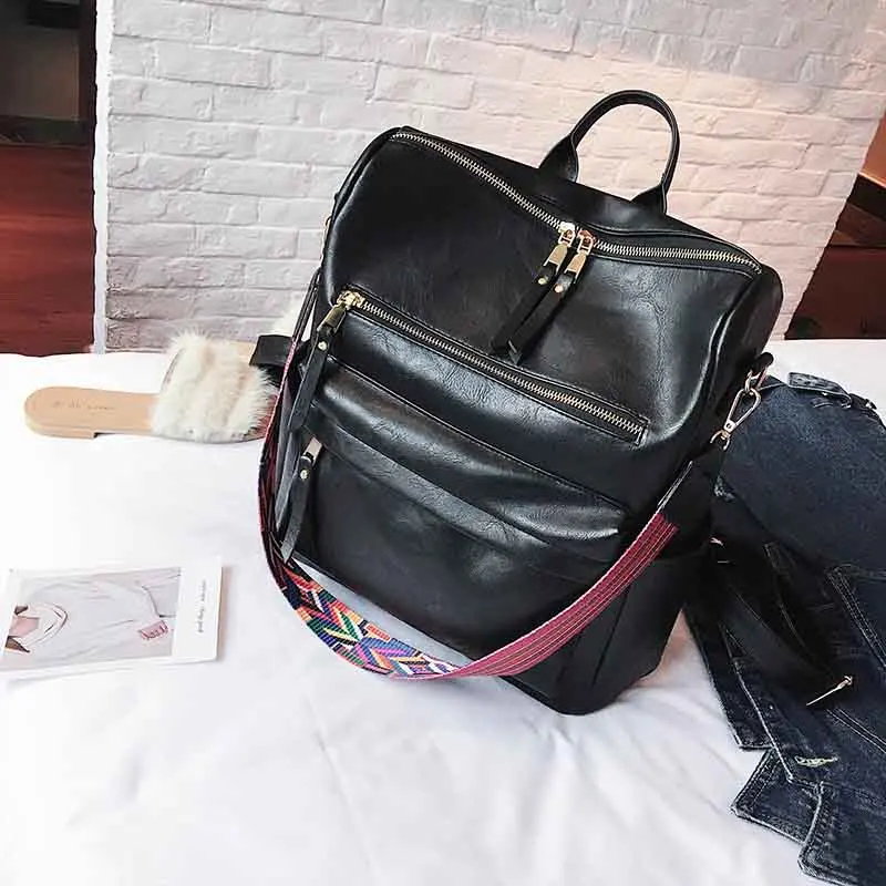 

Leather Backpack girls HOT Students School Bag Large Backpacks Multifunction Travel Mochila Pink Vintage Back Pack
