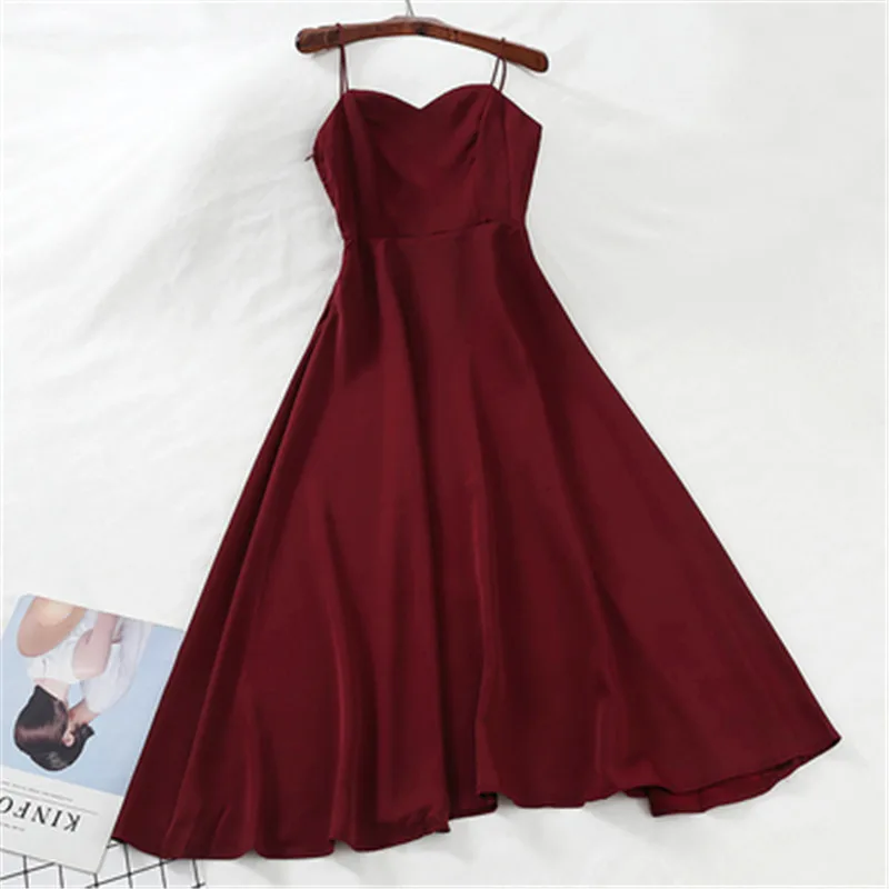 

Korean 2019 new fashion women's dresses Spring sexy strap cross beauty back slim temperament long dress PZ1538