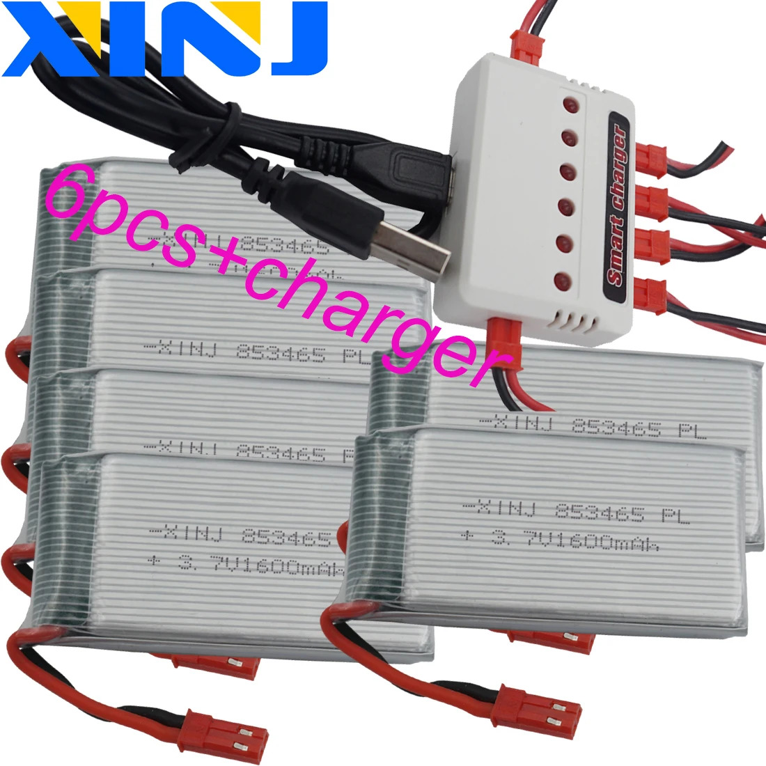 XINJ 6 шт. + Зарядное устройство 3 7 V 1600 мА/ч 25C 853465 JST разъем полимерный литий Батарея