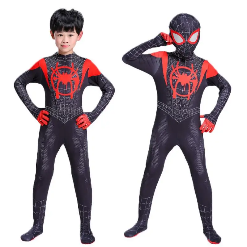 

Avengers Endgame Kids Spider-Man Into the Spider-Verse Miles Morales Cosplay Costume Zentai Spiderman Pattern Bodysuit Jumpsuits