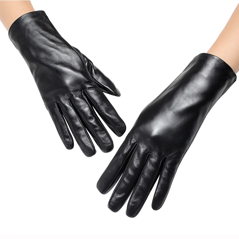 Моды кожаные женские кожаные перчатки овчины перчатки зимние теплые перчатки черный минималистский стиль кожаные перчатки женские