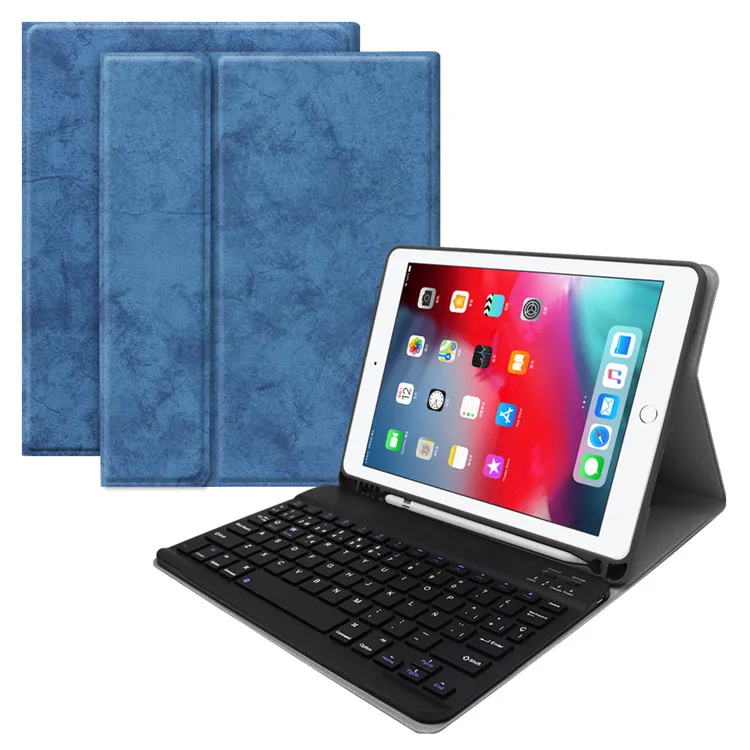 Spanish keyboard For iPad 7th 10.2 Case Bluetooth Keyboard W Pencil holder Smart Leather Cover For iPad 7th 10.2 Case - Цвет: Blue-SP