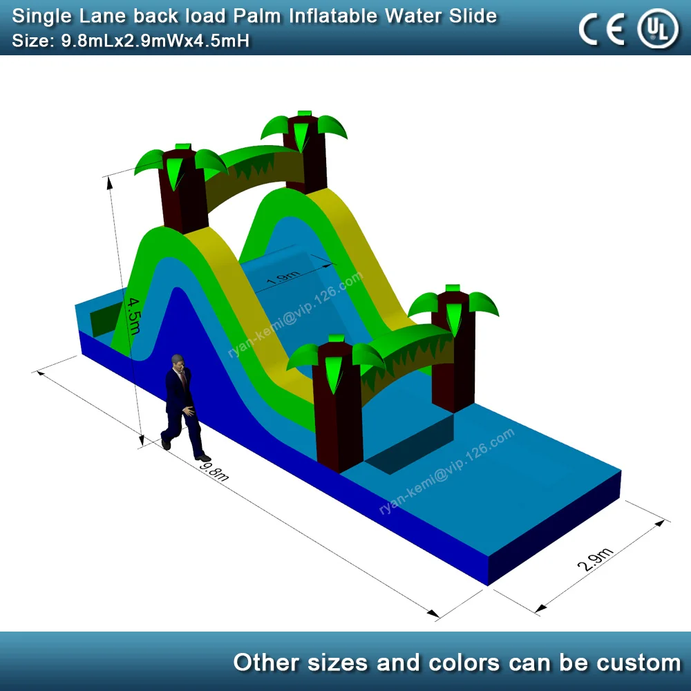 size 32ft single lane tropical style green palm inflatable water slide with pool for adults kids commercial inflatable wet slide