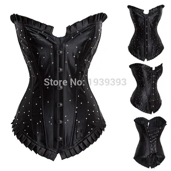 

10pcs/lot Wholesale Hot New Black Blue Purple Red Corselet Sexy Boned Lace up Back Corset Stain Corset+G-string Waist Trainers
