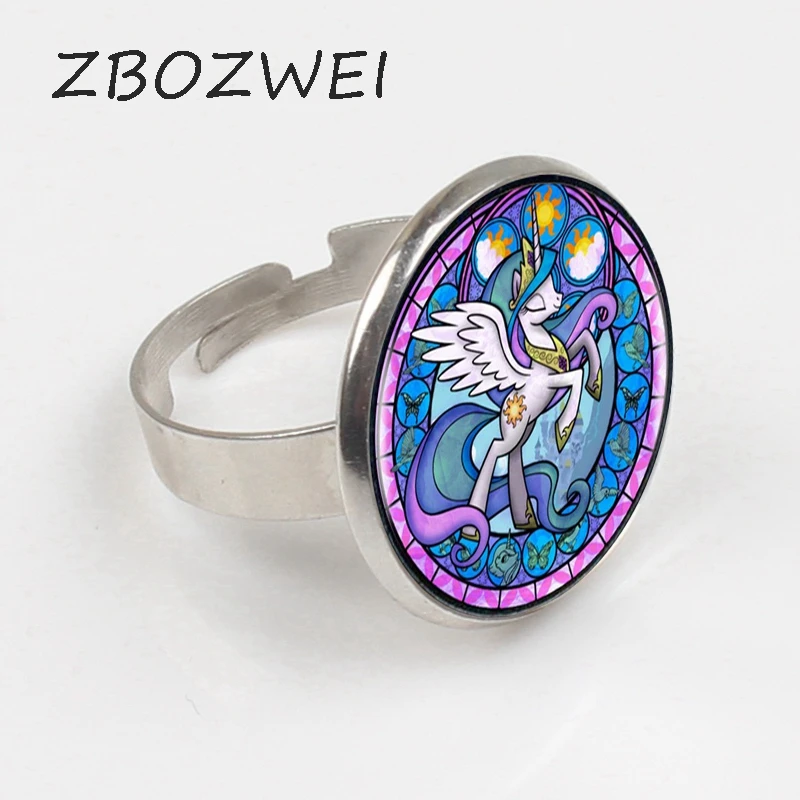 

ZBOZWEI 2018 Princess Celestia My Little Colt Friendship Is Magic Logo Ring Cartoon Photo Ring Women Jewelry