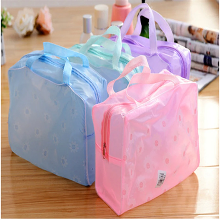 

Casual Zipper Cosmetic Case Floral Print Transparent Waterproof Makeup Make up Cosmetic Bag Toiletry Bathing Pouch