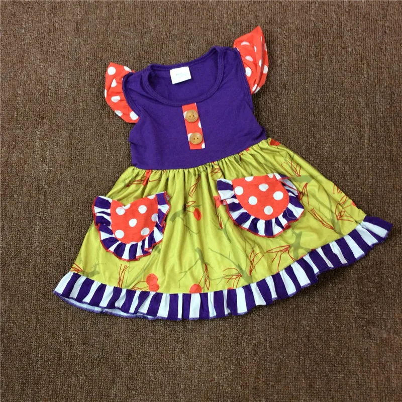 

Full sleeveless style 100% cotton Summer with geometry Ruffle and pocket Baby Girls Dress Children's kids princess for baby