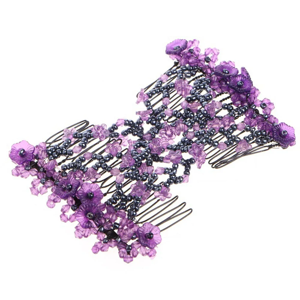 1pcs Fashion Magic Beads Elasticity Double Hair Comb Clip Trendy High