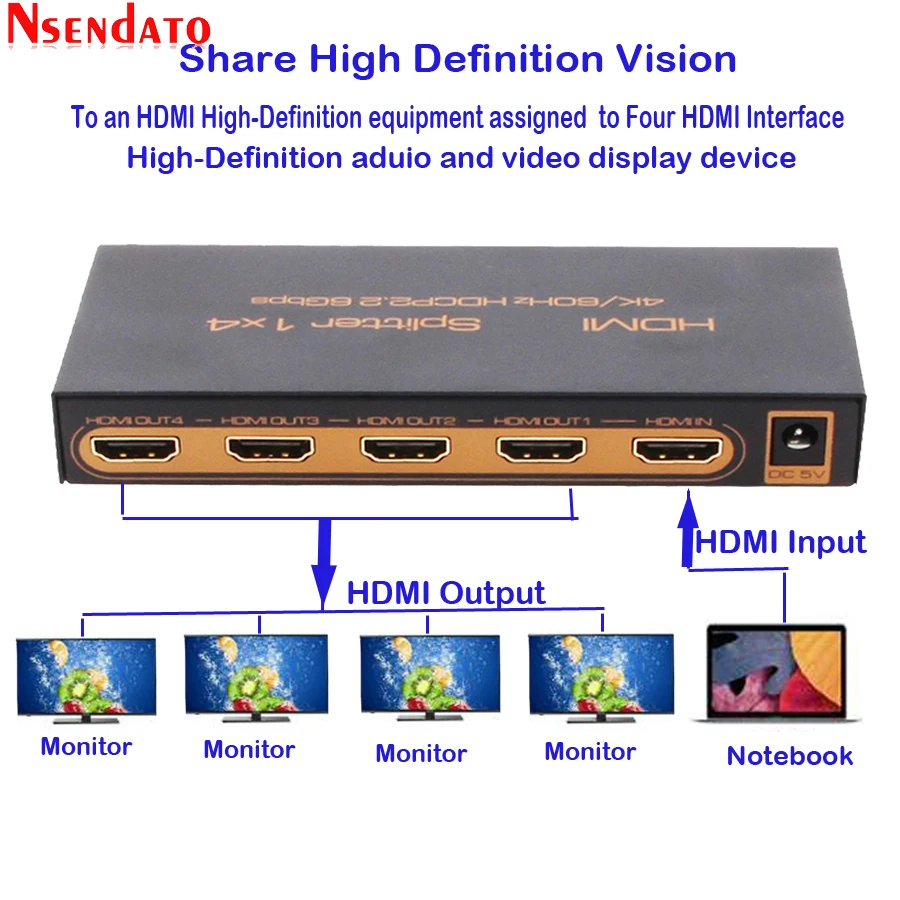 1 в 4 из HDMI 2,0 адаптер Splitter 1X4 К x 2 К 60 Гц HDMI2.0 Switcher конвертер для DTS Dobly HDCP 2,2 4 К HDTV монитор DVD