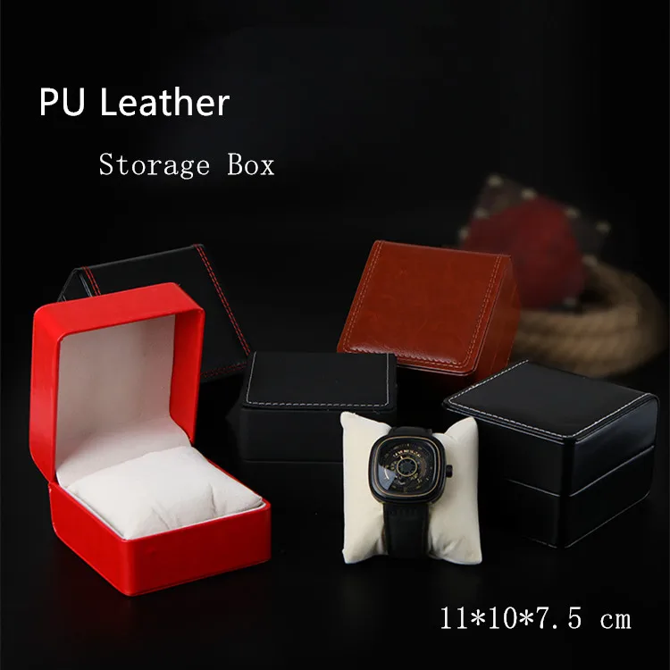 

Wholesale Watch Storage Box Black PU Leather Watch Display Boxes Single Watch Jewelry Gift Case Package Jewelry Box W069