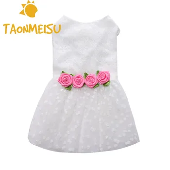 

Summer Cute Flower White lace Dog puppy luxury dress Pet cat skirt Princess wedding Dress dog chihuahua clothes Dog bride